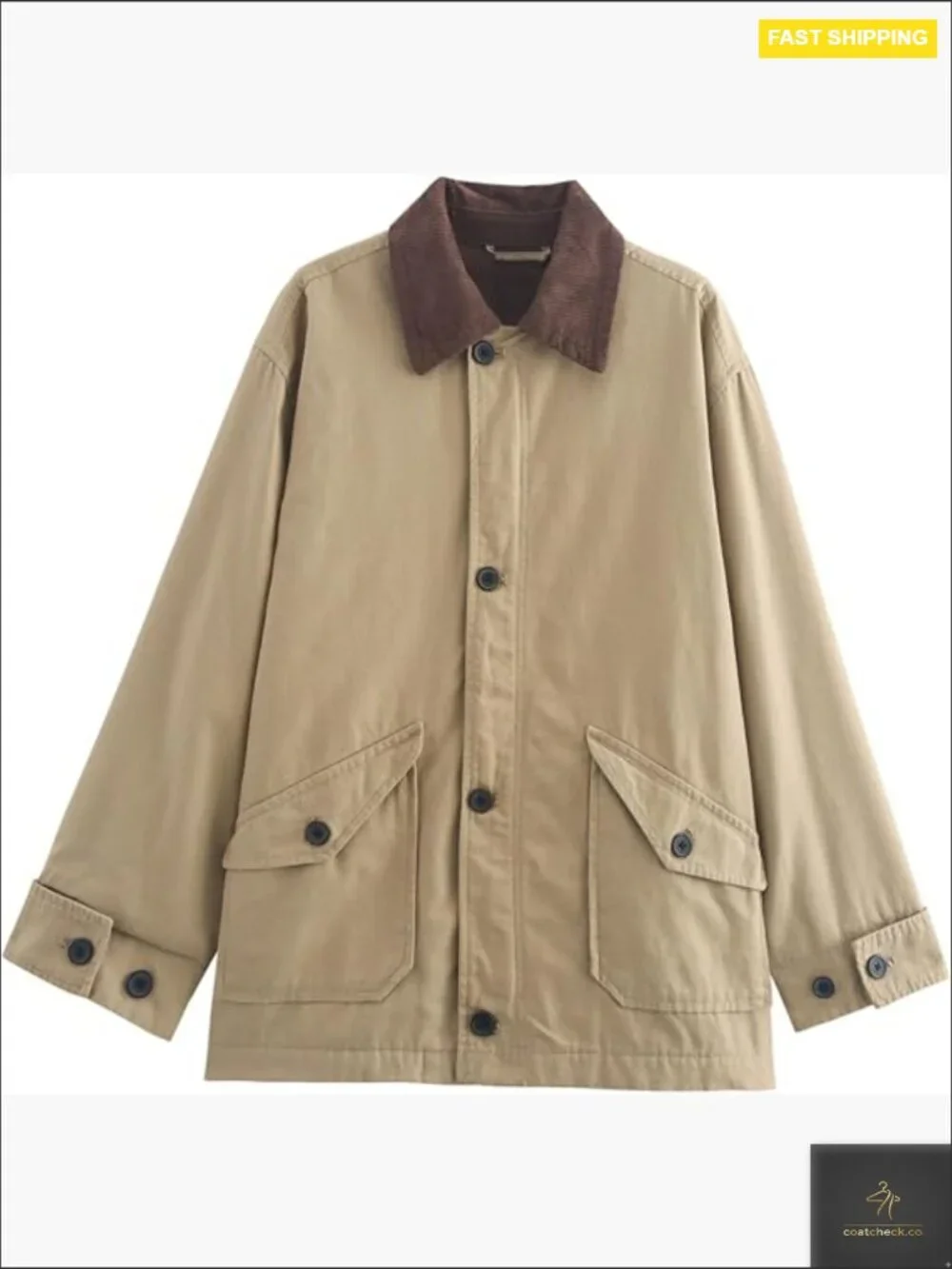 Oversized Barn Jacket Button Down Canvas Corduroy Lapel Collar Casual Fall